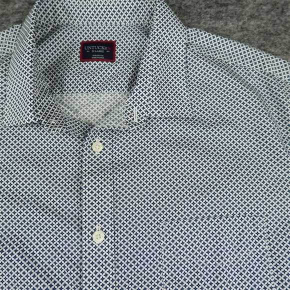 UNTUCKit Shirt Mens Extra Large White Blue Geometric Moreschi Regular Fit Casual - Picture 4 of 12